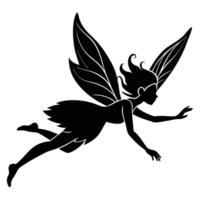 Fairy Leaning Forward in Aerial Dive Silhouetted on White Background vector