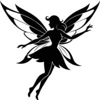 Graceful Fairy in Swooping Flight Motion Silhouette on White Background vector
