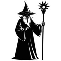 Wizard with tall hat silhouetted on white background vector
