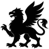 Griffin Standing Tall with Focus on Detailed Eagle Silhouetted on White Background vector