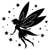 Fairy Flying with Star Trails Behind Silhouetted on White Background vector