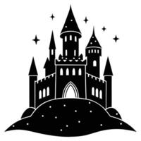 Single Turreted Medieval Castle Glowing Softly Silhouetted on White Background vector