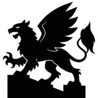 Griffin in Battle Stance Silhouetted on White Background vector