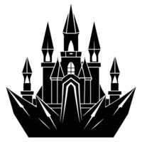 Fantasy Castle with Glowing Crystal Spires Silhouetted on White Background vector