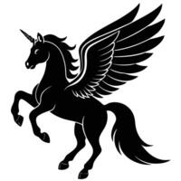 Majestic Unicorn Silhouette with Wings on White Background vector