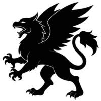 Fierce Griffin Slashing with Claws Silhouetted on White Background vector
