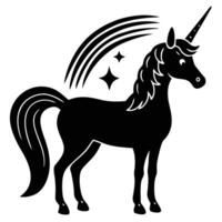 Unicorn Standing Tall with Rainbow Horn Silhouette on White Background vector