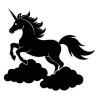 Unicorn Leaping Above Clouds Silhouette on White Background vector