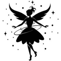 Fairy Spinning with Sparkles Around Silhouetted on White Background vector