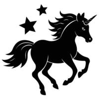 Stars Trailing Behind Running Unicorn Silhouette on White Background vector