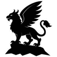 Griffin Perched on Rock Silhouetted on White Background vector