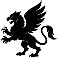 Griffin Swooping Down Aggressively Silhouetted on White Background vector