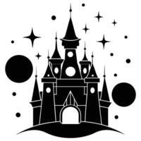 Enchanted castle with orbs silhouette vector