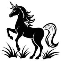 Elegant Unicorn Rearing Silhouette on White Background vector
