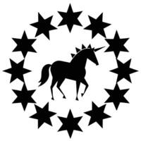 Star Shapes Clustered Around Unicorn Silhouette on White Background vector