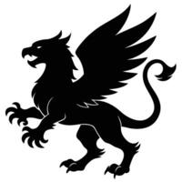 Griffin Soaring in Battle Silhouetted on White Background vector