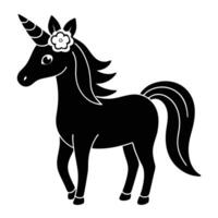 Unicorn with Single Flower Crown on Head Silhouette on White Background vector