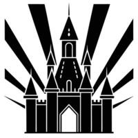 Illuminated Castle with Light Beams Silhouetted on White Background vector