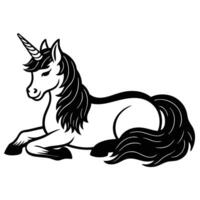 Unicorn Lying Down Silhouette on White Background vector