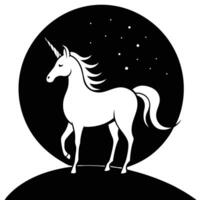 Unicorn Standing Under Full Moon Silhouette on White Background vector