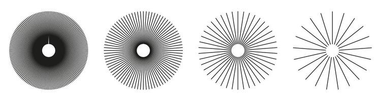 Sun star rays, burst. Radial circle radiation lines. Spokes with radiating stripes grid. Circulars lines beams. Abstract illusion simple geometric pattern. Minimalist graphic. vector