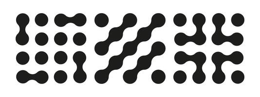 Metaball minimalist icons. Connected dots signs. Integration abstract symbol. Circles fluid graphic pattern. Point movement. Connected blobs. Metaballs transition. Organic shapes. Set of flat logos. vector