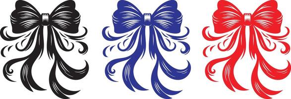 Three different bows with red, blue and black vector