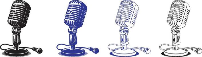 set of microphone silhouette on white background. Mic silhouette. Music, voice, record icon. vector