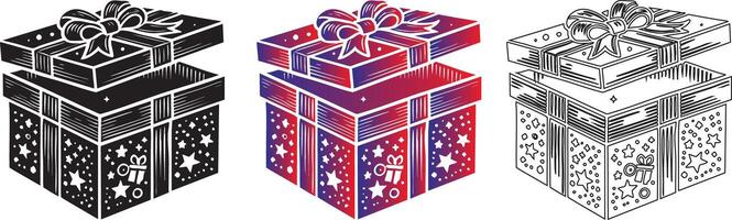 Three gift boxes with stars and bows vector