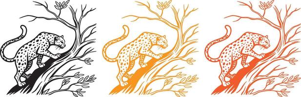 Four leopards on the tree vector