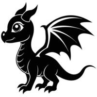 Baby Dragon Flapping Tiny Wings While Standing Silhouette on White Background vector