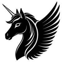Winged Unicorn Silhouette with Majestic Horn on White Background vector