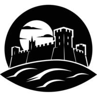 Strong Medieval Castle Walls under Glowing Sunset Silhouetted on White Background vector