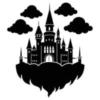 Hovering Castle with Spires Silhouetted on White Background vector