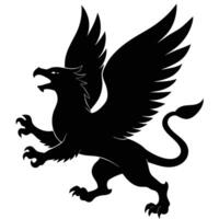 Flying Griffin Screeching Silhouetted on White Background vector