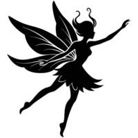Fairy in Mid-Leap with Elegant Pose Silhouetted on White Background vector