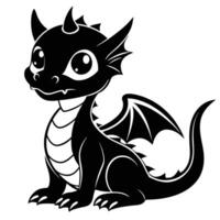Baby Dragon Sitting with Curious Expression Silhouette on White Background vector
