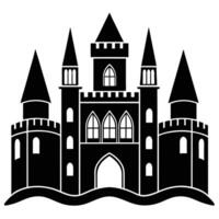Wide Medieval Castle with Arched Windows Silhouetted on White Background vector