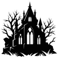 Gothic Ruins with Broken Spires Silhouetted on White Background vector