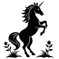 Unicorn Rearing Silhouette on White Background vector