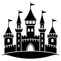 Grand Medieval Castle with Flags on Turrets Silhouetted on White Background vector