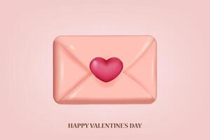 Happy valentine's day with pink envelope and red heart vector