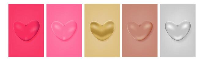 Set of colorful glossy hearts vector