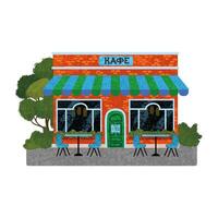 Colorful Textured Illustration of Cafe Building With Outdoor Tables Isolated on White Background vector