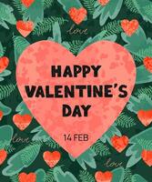 Greeting Card with Floral Pattern and Illustration of Hearts vector