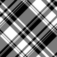 Crossed plaid check, flowing fabric texture textile. Silky background tartan seamless pattern in white and black colors. vector