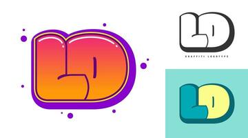 LD logo design for festival or party. Initial letter l and d in graffiti style. Creative modern lettering company name of font typography. Kids trendy logotype or identity. vector