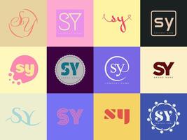 SY logo company template. Letter s and y logotype. Set different classic serif lettering and modern bold text with design elements. Initial font typography. vector