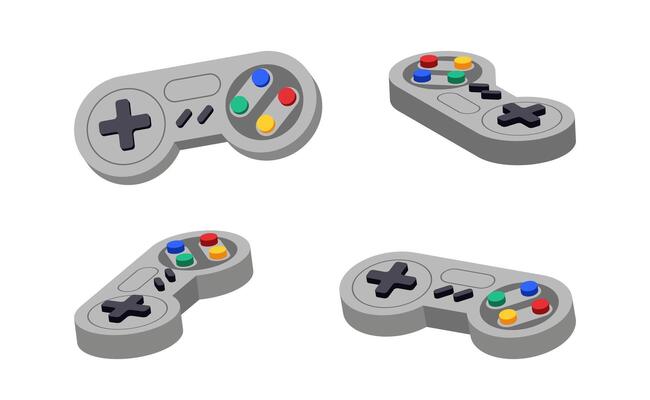 Joystick set different angles. Gamepad console retro control. Play symbol controller icon. joypad flat design.