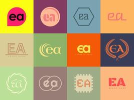 EA logo company template. Letter e and a logotype. Set different classic serif lettering and modern bold text with design elements. Initial font typography. vector